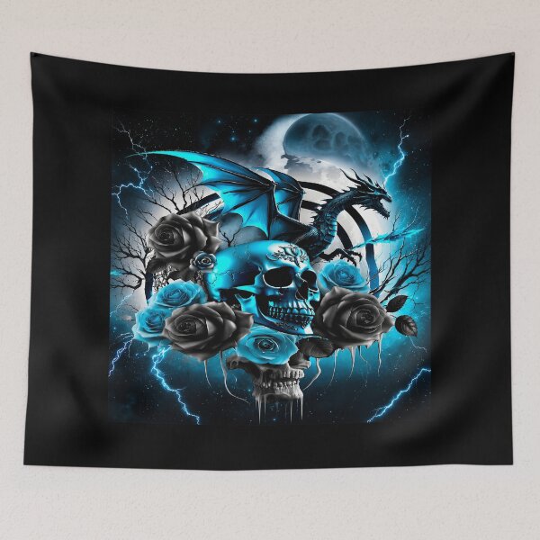 Item preview, Blue Dragon Skull Gothic Roses | Dark Fantasy Moonlight Aesthetic | Gothic Dragon Art Design designed and sold by TheInkRaven.