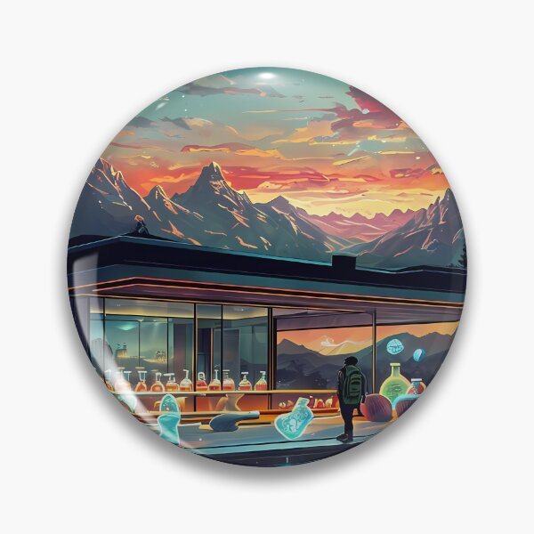 Artikelvorschau, Brewing New Vibes - Futuristic Mountain Lab Art entworfen und verkauft von Modern Nest Art.