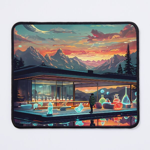 Item preview, Brewing New Vibes - Futuristic Mountain Lab Art designed and sold by Modern Nest Art.