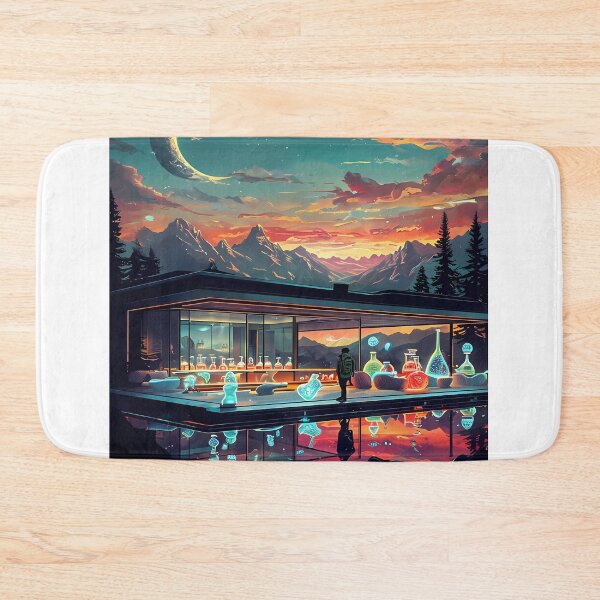 Item preview, Brewing New Vibes - Futuristic Mountain Lab Art designed and sold by Modern Nest Art.