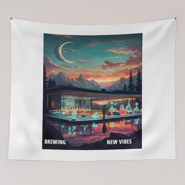 Item preview, Brewing New Vibes - Futuristic Mountain Lab Art designed and sold by Modern Nest Art.