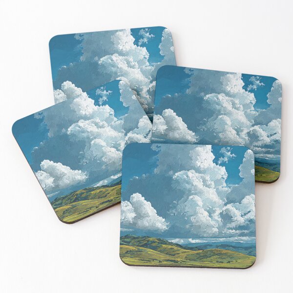 Item preview, impressionist cloud landscape with rolling green hills and dramatic summer sky designed and sold by JackrabbitPub.