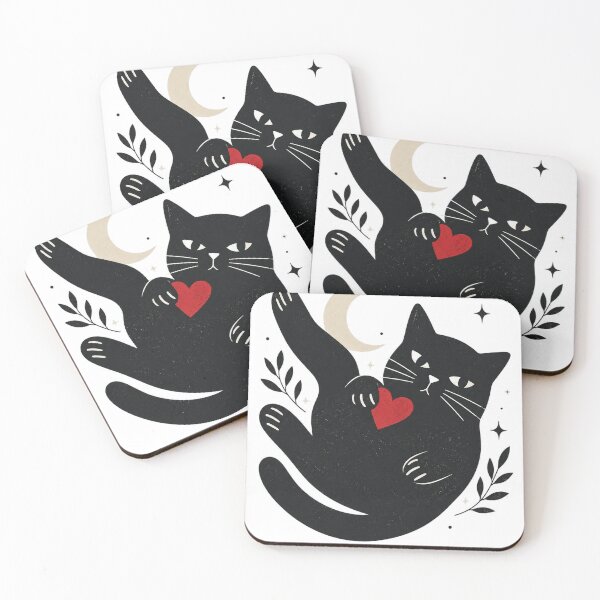 Item preview, Mystical Black Cat — Crescent Moon Red Heart Celestial Design designed and sold by MajesticDES.