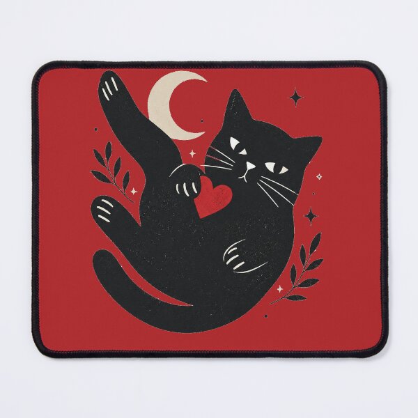 Item preview, Mystical Black Cat — Crescent Moon Red Heart Celestial Design designed and sold by MajesticDES.