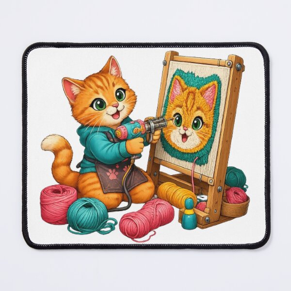 Item preview, Cute Cat Artist Tufting Self Portrait Yarn Art designed and sold by Moody Vibes Studio.
