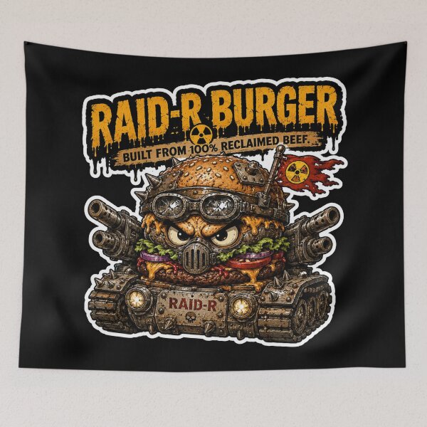 Item preview, Raid-R Burger Sticker | Post Apocalyptic Burger Tank | Funny Wasteland Fast Food Art designed and sold by Snackwave Ninety.