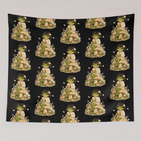 Item preview, Funny Frog Bob Haircut Meme – Cute Cottagecore Frog Drinking Iced Coffee designed and sold by Cutie Galore.