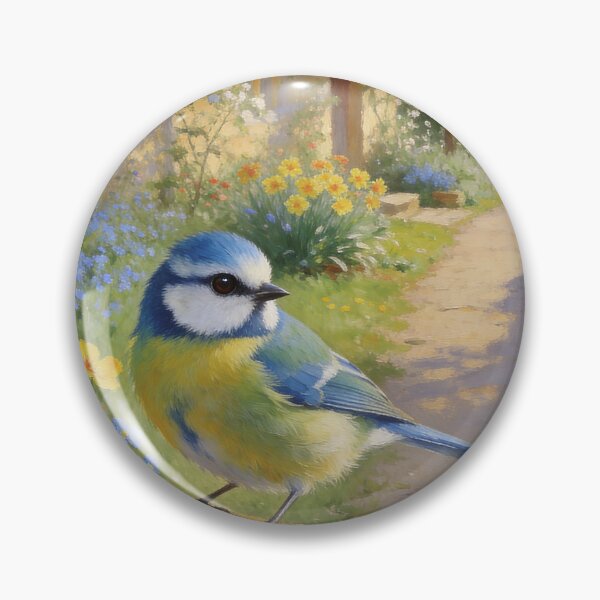 Item preview, Blue Tit Cottage Garden - Cotswolds Spring Painting - English Wall Art designed and sold by QuietCanvasArtworks.