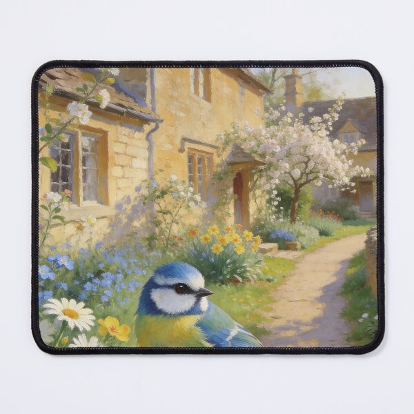 Item preview, Blue Tit Cottage Garden - Cotswolds Spring Painting - English Wall Art designed and sold by QuietCanvasArtworks.