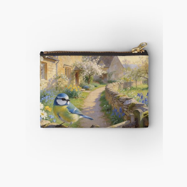Item preview, Blue Tit Cottage Garden - Cotswolds Spring Painting - English Wall Art designed and sold by QuietCanvasArtworks.
