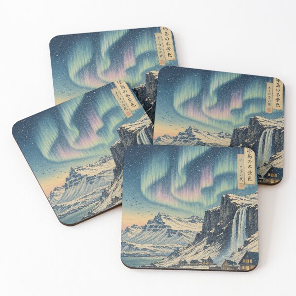 Item preview, Iceland Aurora Ukiyo-e Art Print | Northern Lights Japanese Woodblock Winter Landscape designed and sold by Vandy Fullam.