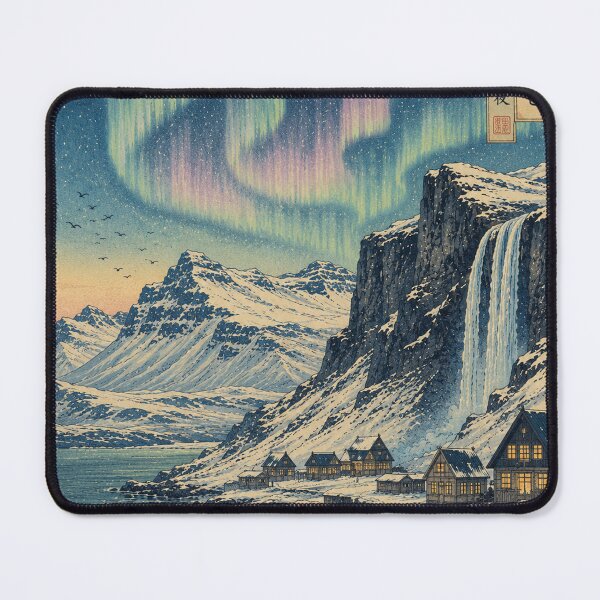 Item preview, Iceland Aurora Ukiyo-e Art Print | Northern Lights Japanese Woodblock Winter Landscape designed and sold by Vandy Fullam.