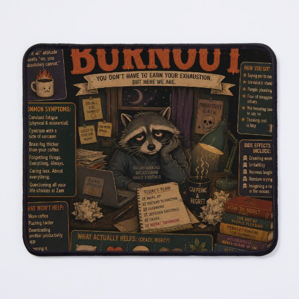 Item preview, The Beginner’s Guide To Burnout – Dark Humor Exhausted Raccoon Art designed and sold by 4TinyPaws.
