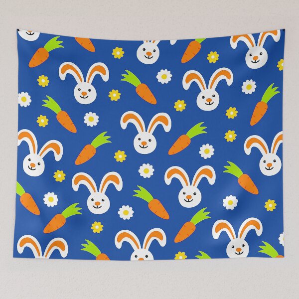 Item preview, Easter Bunnies With Carrots Pattern On Blue designed and sold by DEC02.