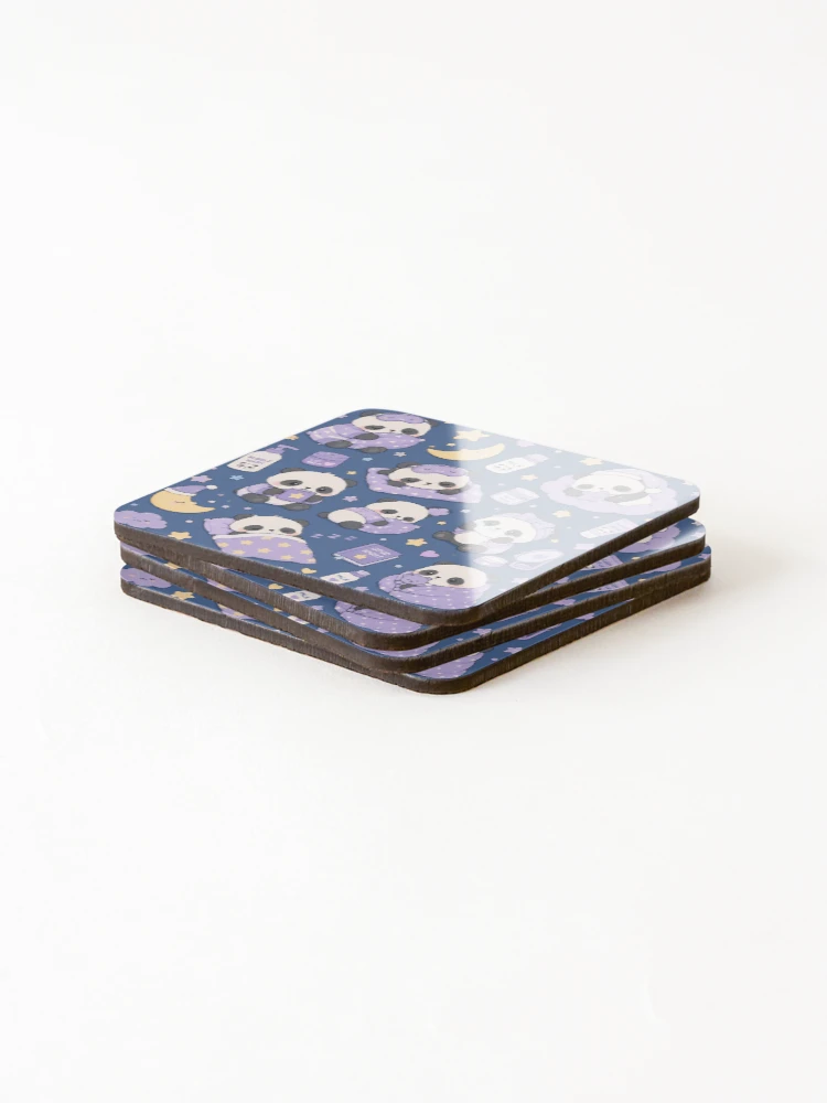 Thumbnail 4 of 5, Coasters (Set of 4), Sleepy Panda Night Routine Pattern designed and sold by Soft Berry Studio.