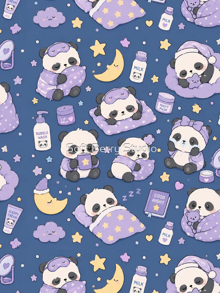 Thumbnail 4 of 4, iPhone Case, Sleepy Panda Night Routine Pattern designed and sold by Soft Berry Studio.