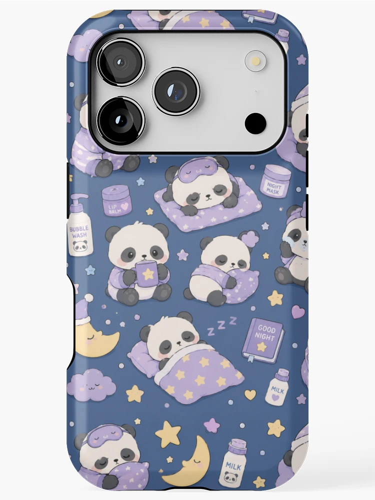 Thumbnail 1 of 4, iPhone Case, Sleepy Panda Night Routine Pattern designed and sold by Soft Berry Studio.