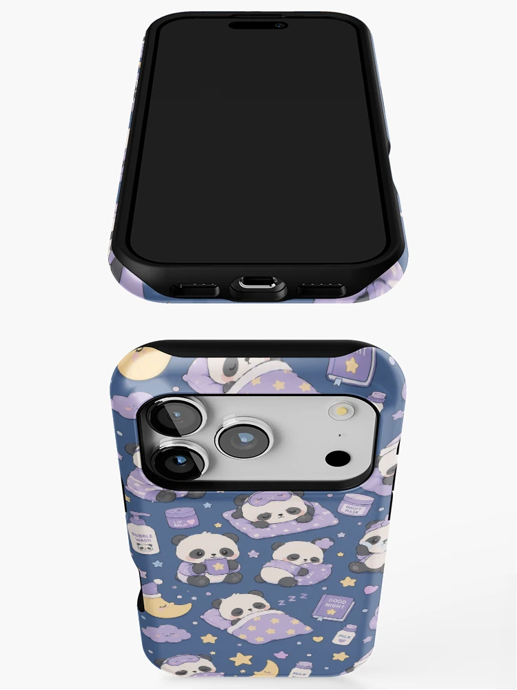 Thumbnail 3 of 4, iPhone Case, Sleepy Panda Night Routine Pattern designed and sold by Soft Berry Studio.