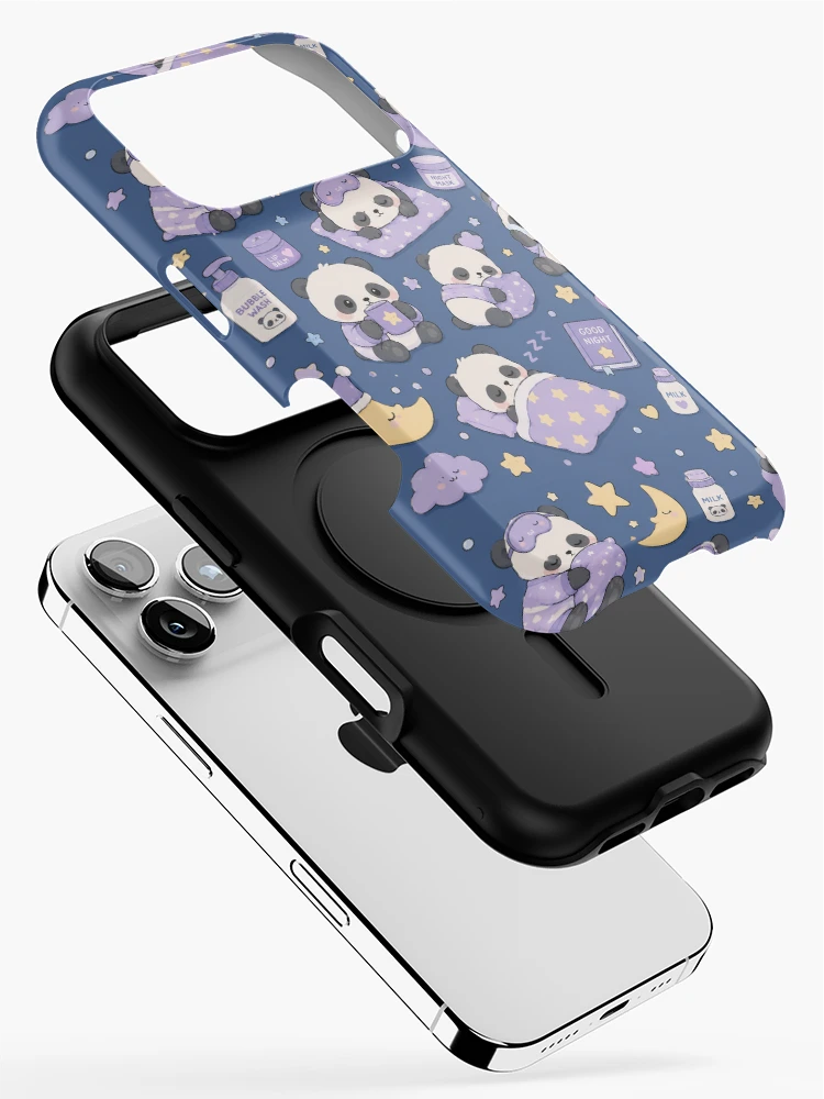 Thumbnail 2 of 4, iPhone Case, Sleepy Panda Night Routine Pattern designed and sold by Soft Berry Studio.