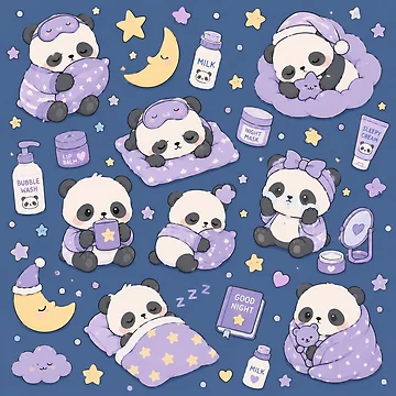 Artwork thumbnail, Sleepy Panda Night Routine Pattern by Soft Berry Studio