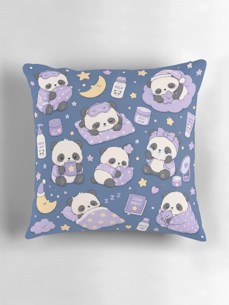 Thumbnail 3 of 4, Pillow, Sleepy Panda Night Routine Pattern designed and sold by Soft Berry Studio.