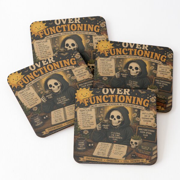 Item preview, Overfunctioning – Dark Humor Anxiety Skeleton Retro Art designed and sold by 4TinyPaws.