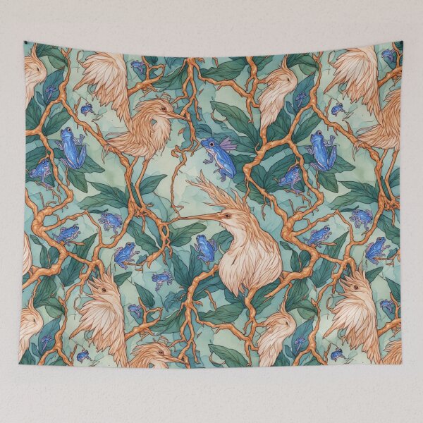 Item preview, Ethereal Wetland Harmony: Herons and Blue Frogs Pattern designed and sold by dcohea.
