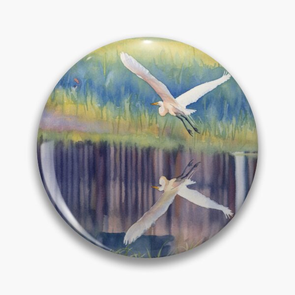 Item preview, Watercolor Style Great Egret Flying Over Canal designed and sold by Pondside-Pics.