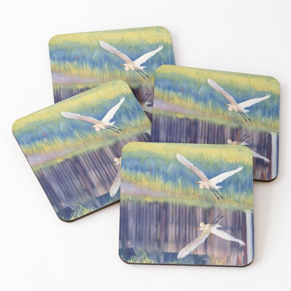 Item preview, Watercolor Style Great Egret Flying Over Canal designed and sold by Pondside-Pics.