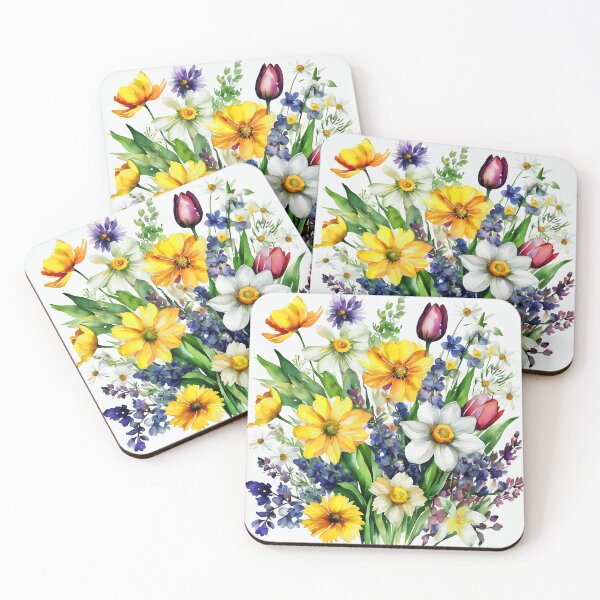 Item preview, Easter Yellow And Blue Springtime Vibrant Flowers Art designed and sold by DEC02.