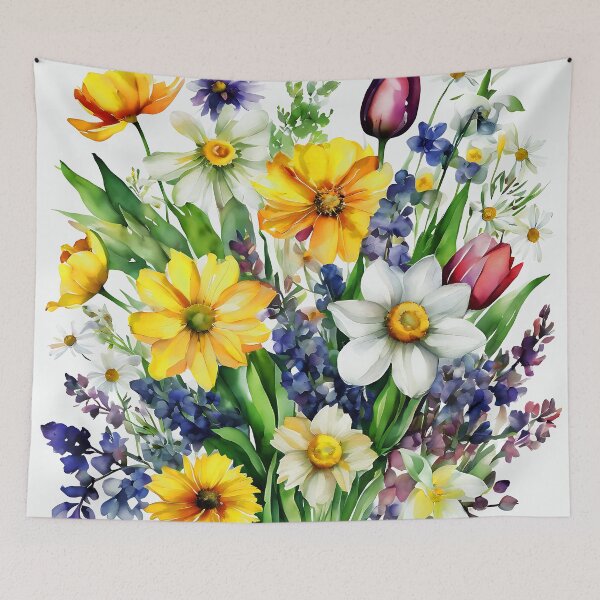Item preview, Easter Yellow And Blue Springtime Vibrant Flowers Art designed and sold by DEC02.