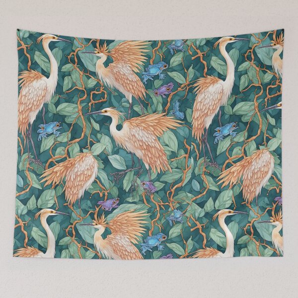 Item preview, Ethereal Wetland Harmony Herons and Blue Frogs Pattern designed and sold by dcohea.