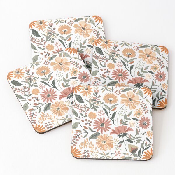 Item preview, Dark Floral Pattern Orange Earthy Wildflower Print designed and sold by FAGMAVisuals.