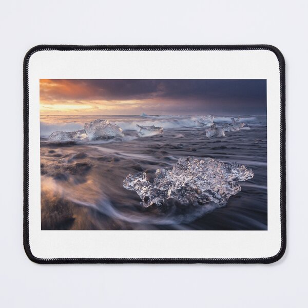 Item preview, Glacial Ice Diamonds on Black Sand Beach – Ethereal Nordic Sunset Landscape Photography designed and sold by JohnManuelPhoto.