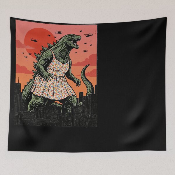 Item preview, Funny Kaiju Monster in Floral Dress Destroying City designed and sold by d247.