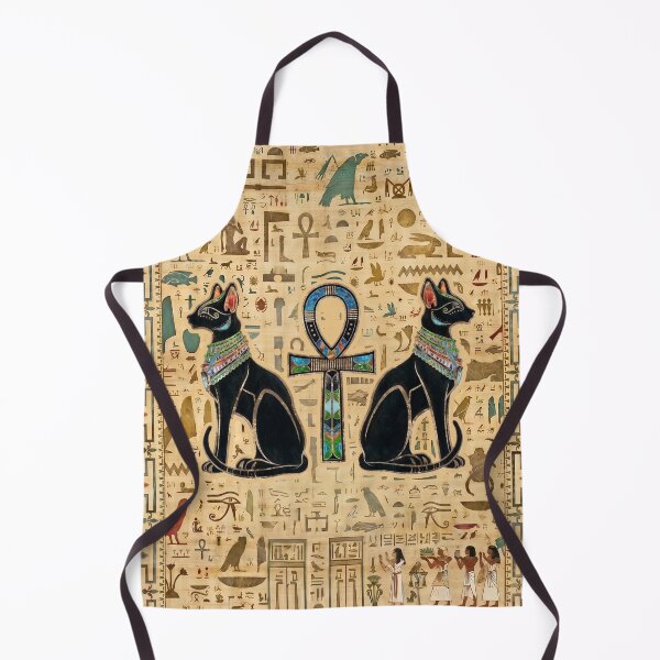 Item preview, Egyptian Cat Goddess Bastet Ankh - Twin Cats Papyrus Hieroglyphs designed and sold by GulfSignature.