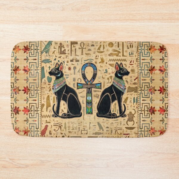 Item preview, Egyptian Cat Goddess Bastet Ankh - Twin Cats Papyrus Hieroglyphs designed and sold by GulfSignature.