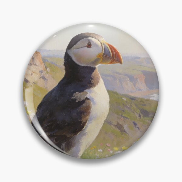 Item preview, Northumberland Puffin Clifftop - Coastal Spring Wildlife Painting designed and sold by QuietCanvasArtworks.