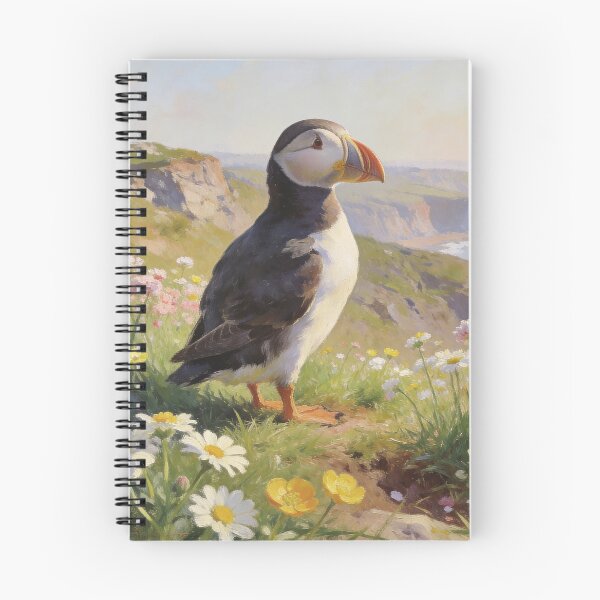 Item preview, Northumberland Puffin Clifftop - Coastal Spring Wildlife Painting designed and sold by QuietCanvasArtworks.