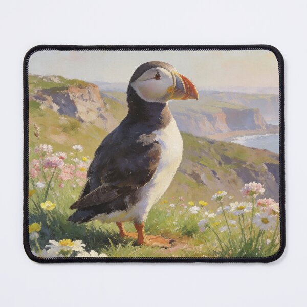 Item preview, Northumberland Puffin Clifftop - Coastal Spring Wildlife Painting designed and sold by QuietCanvasArtworks.