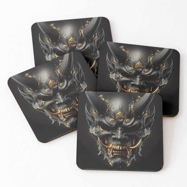 Item preview, Black and Gold Oni Mask designed and sold by GalleryBrisArt.