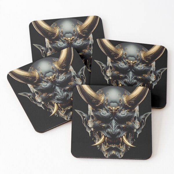 Item preview, Black and Gold Oni Mask designed and sold by GalleryBrisArt.