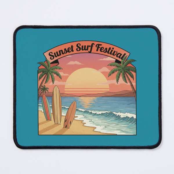 Item preview, Sunset Surf Festival Retro Beach Vibe – Tropical Surf Art designed and sold by ObsidianUruk.