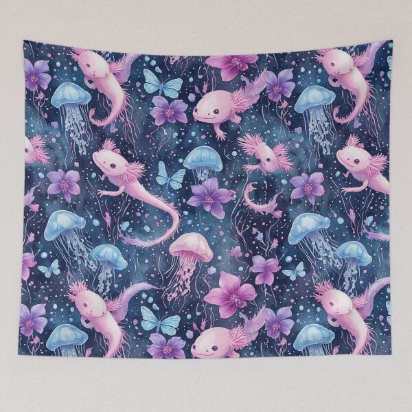 Item preview, Cosmic Axolotl and Jellyfish Dream Celestial Aquatic Pattern designed and sold by dcohea.