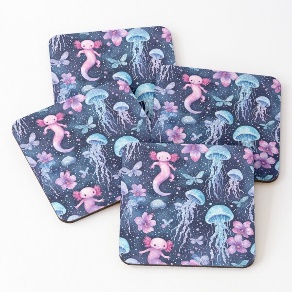 Item preview, Cosmic Axolotl and Jellyfish Dream Celestial Aquatic Pattern designed and sold by dcohea.