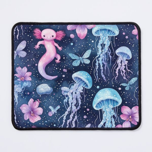 Item preview, Cosmic Axolotl and Jellyfish Dream Celestial Aquatic Pattern designed and sold by dcohea.