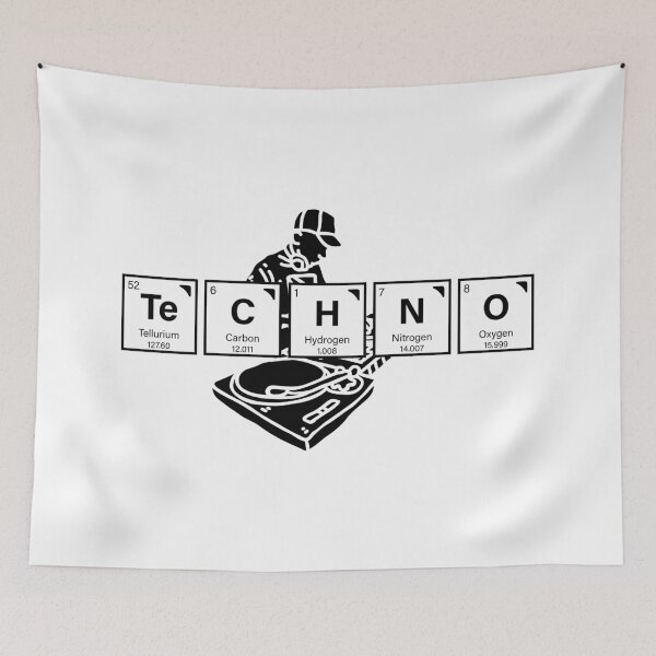 Item preview, Techno Periodic Table DJ Art Print, chemistry wall decor, science pun poster, electronic music gift, minimalist black and white designed and sold by ChartGifts.