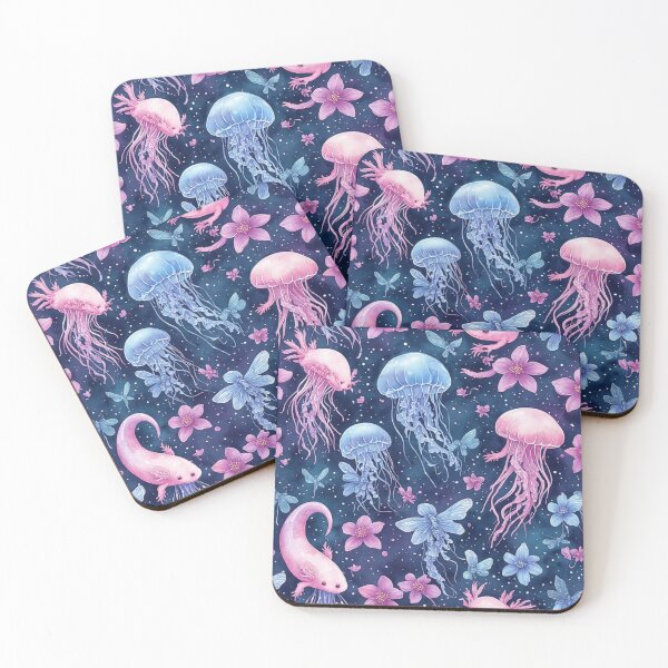 Item preview, Cosmic Axolotl and Jellyfish Dream Celestial Aquatic Pattern designed and sold by dcohea.