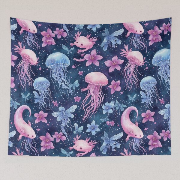 Item preview, Cosmic Axolotl and Jellyfish Dream Celestial Aquatic Pattern designed and sold by dcohea.