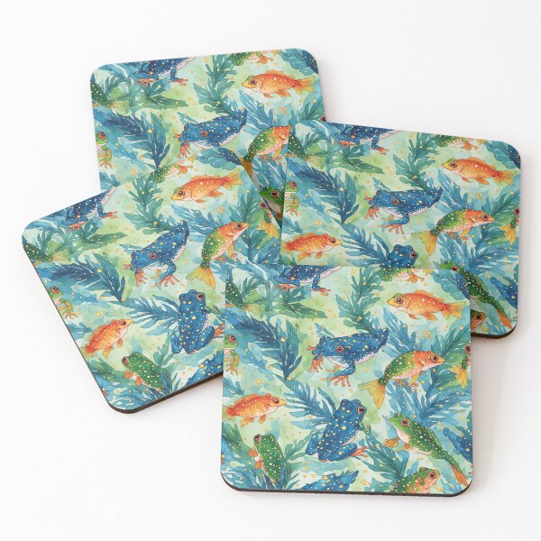 Item preview, Blue Spotted Frogs and Golden Fish Pattern designed and sold by dcohea.